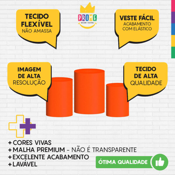 Trio Capa Cilindro Laranja Fluorescente 3D Em Tecido Com Elástico - Image 3