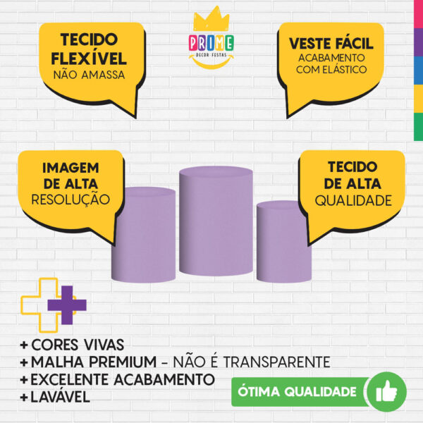 Trio Capa Cilindro Lilas 3D Em Tecido Com Elástico - Image 3