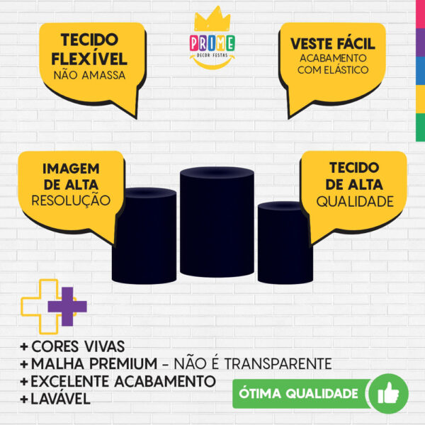 Trio Capa Cilindro Marinho 3D Em Tecido Com Elástico - Image 3