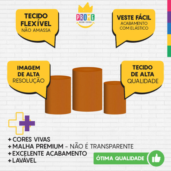 Trio Capa Cilindro Mostarda 3D Em Tecido Com Elástico - Image 3
