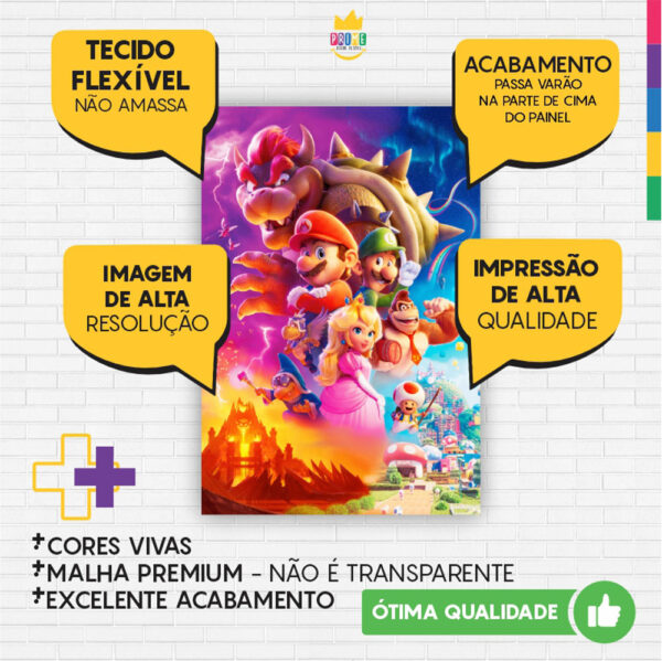 Painel de Festa Retangular 3D Super Mario Casadinho 1,50m x 2,20 - Image 3