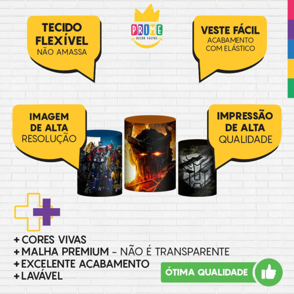 Trio Capa Cilindro Transformers  3D Em Tecido Com Elástico - Image 3