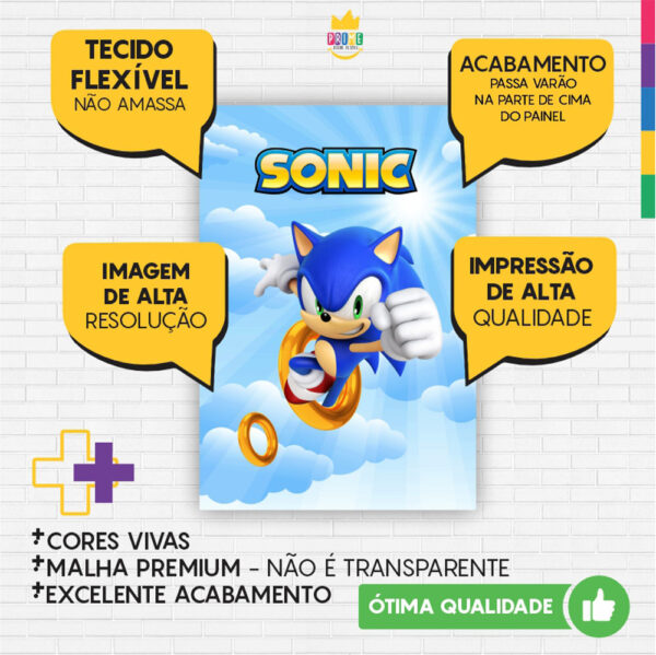 Painel de Festa Retangular 3D Sonic Casadinho 1,50m x 2,20 - Image 3