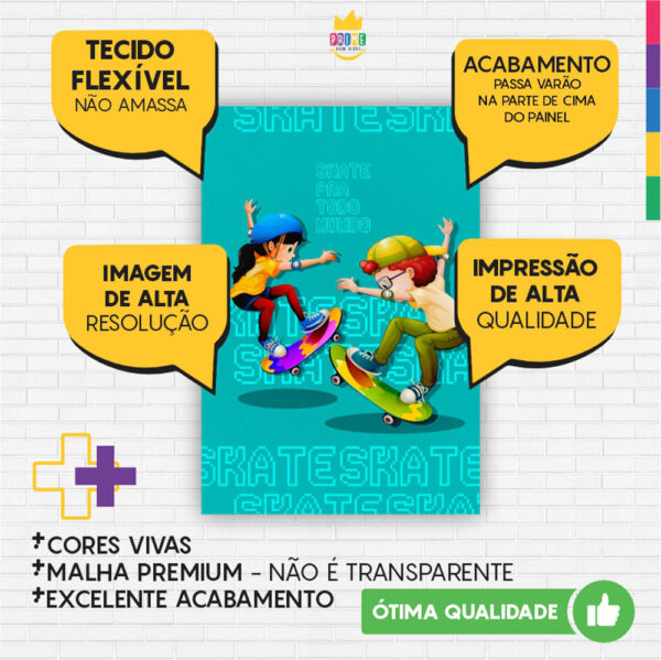 Painel de Festa Retangular 3D Skate Casadinho 1,50m x 2,20 - Image 3