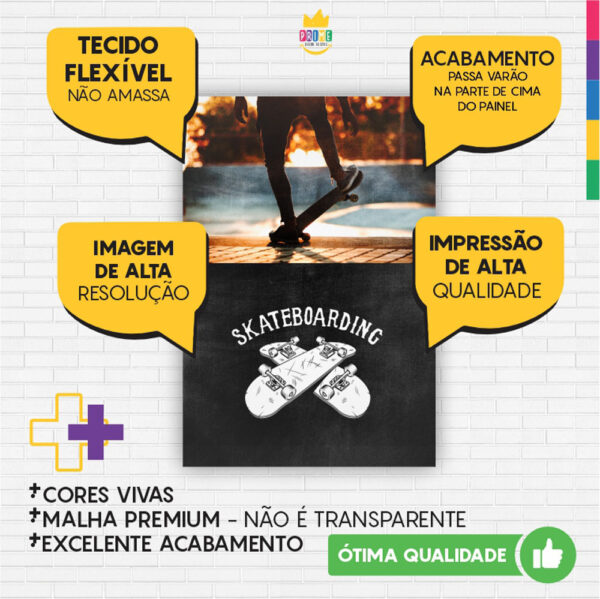 Painel de Festa Retangular 3D Skate Casadinho 1,50m x 2,20 - Image 3