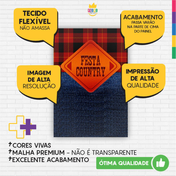 Painel de Festa Retangular 3D Festa Country Casadinho 1,50m x 2,20 - Image 3