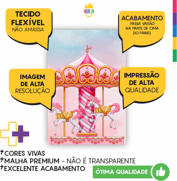 Painel de Festa Retangular 3D Carrossel Casadinho 1,50m x 2,20 - Image 3
