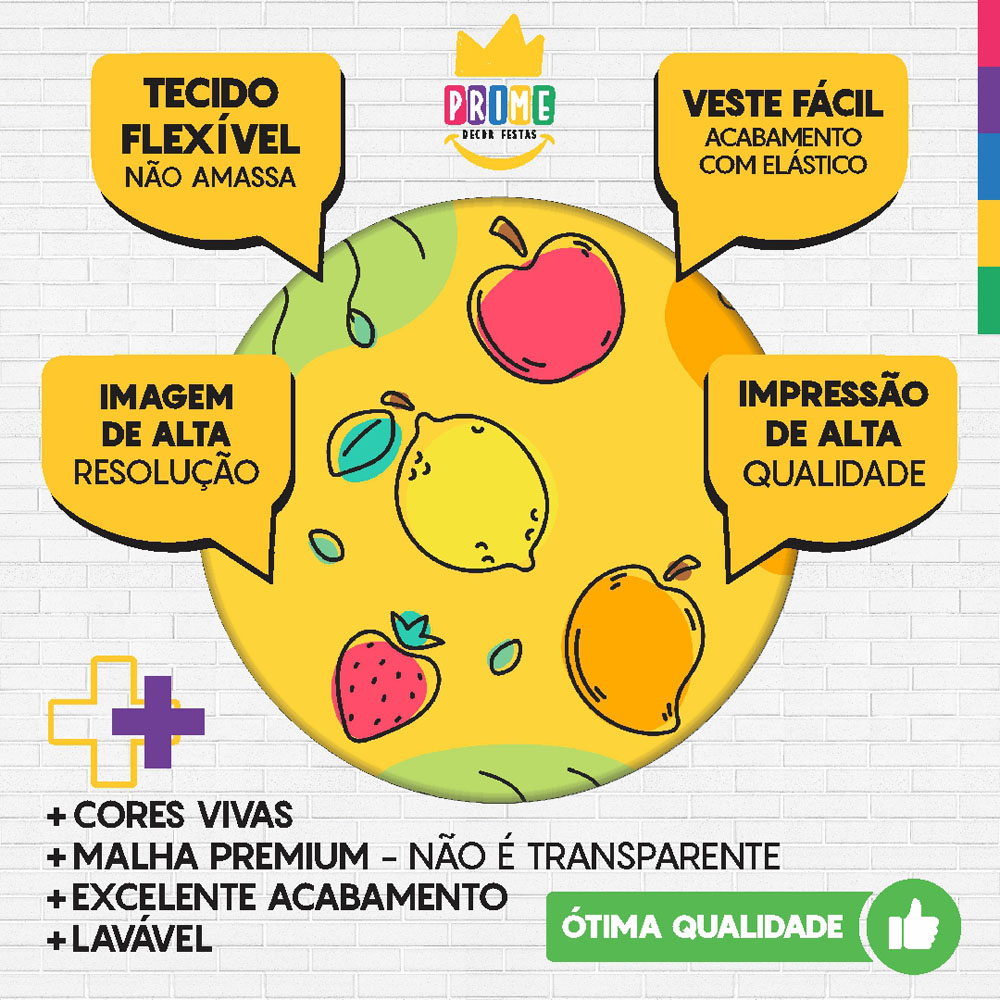 Kit Casado Frutas Painel Redondo Trio Capas Cilindro Retangular Vertical Em Tecido - Imagem 3