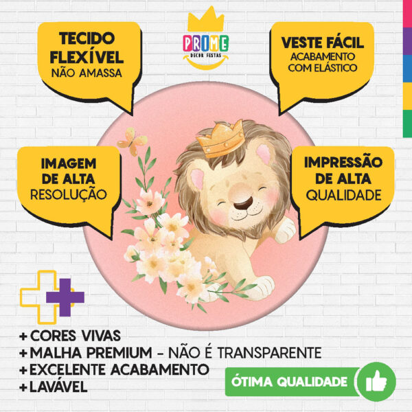 Kit Casado Leãozinho Cute Painel Redondo Trio Capas Cilindro Retangular Vertical Em Tecido - Image 3