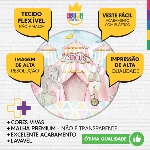 Kit Casado Circo Rosa Painel Redondo Trio Capas Cilindro Retangular Vertical Em Tecido - Image 3
