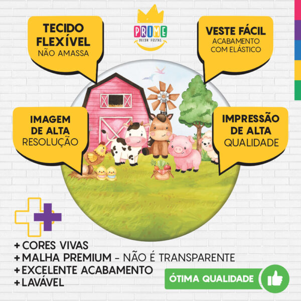 Kit Casado Fazendinha Painel Redondo Trio Capas Cilindro Retangular Vertical Em Tecido - Image 3