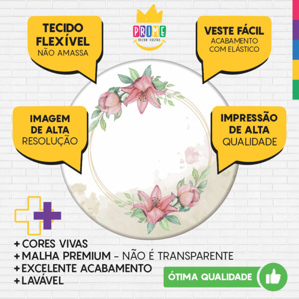 Kit Casado Floral  Painel Redondo Trio Capas Cilindro Retangular Vertical Em Tecido - Image 3