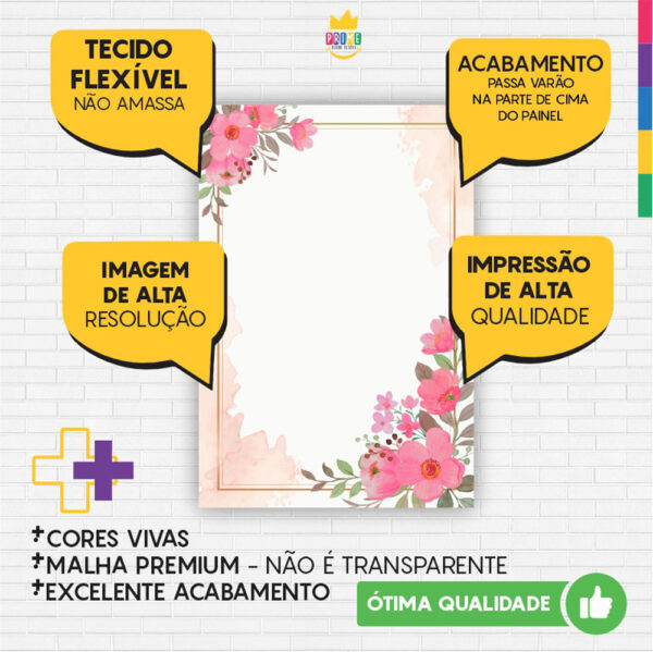 Kit Casado Floral  Painel Redondo Trio Capas Cilindro Retangular Vertical Em Tecido - Image 5