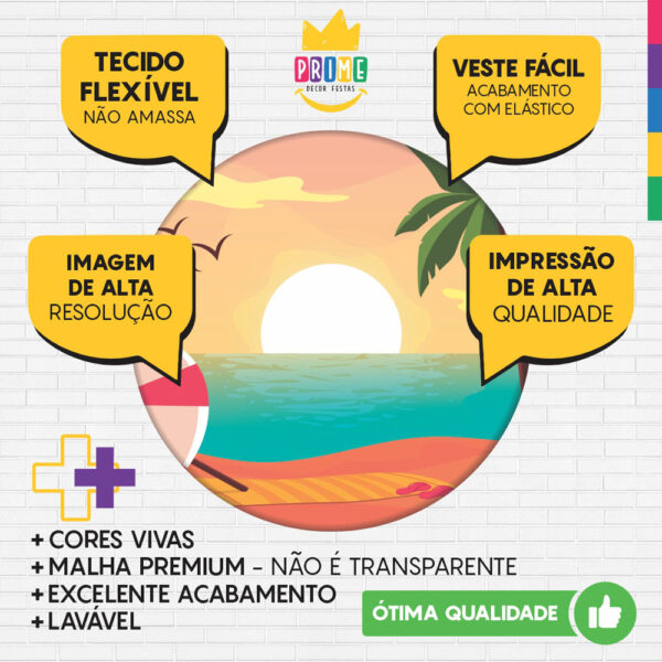 Kit Casado Praia Verão  Painel Redondo Trio Capas Cilindro Retangular Vertical Em Tecido - Image 3