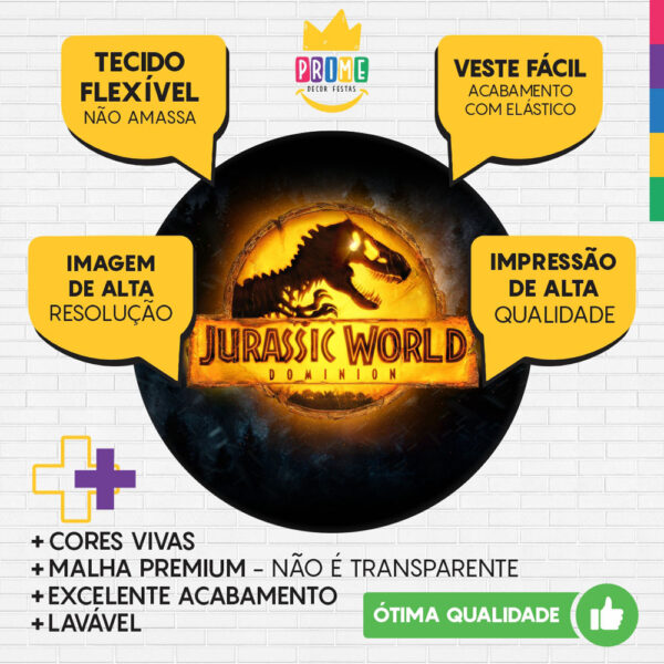 Kit Casado Jurassic World Painel Redondo Trio Capas Cilindro Retangular Vertical Em Tecido - Image 3