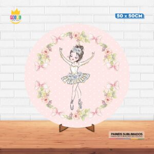Painel Redondo 3D Bailarina Tecido 50cm X 50cm Com Suporte MDF