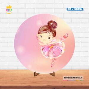 Painel Redondo 3D Bailarina Tecido 50cm X 50cm Com Suporte MDF