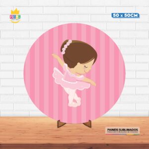 Painel Redondo 3D Bailarina Tecido 50cm X 50cm Com Suporte MDF