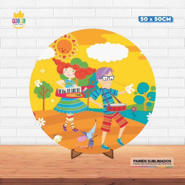 Painel Redondo 3D Palavra Cantada Tecido 50cm X 50cm Com Suporte MDF