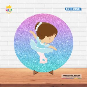 Painel Redondo 3D Bailarina Tecido 50cm X 50cm Com Suporte MDF