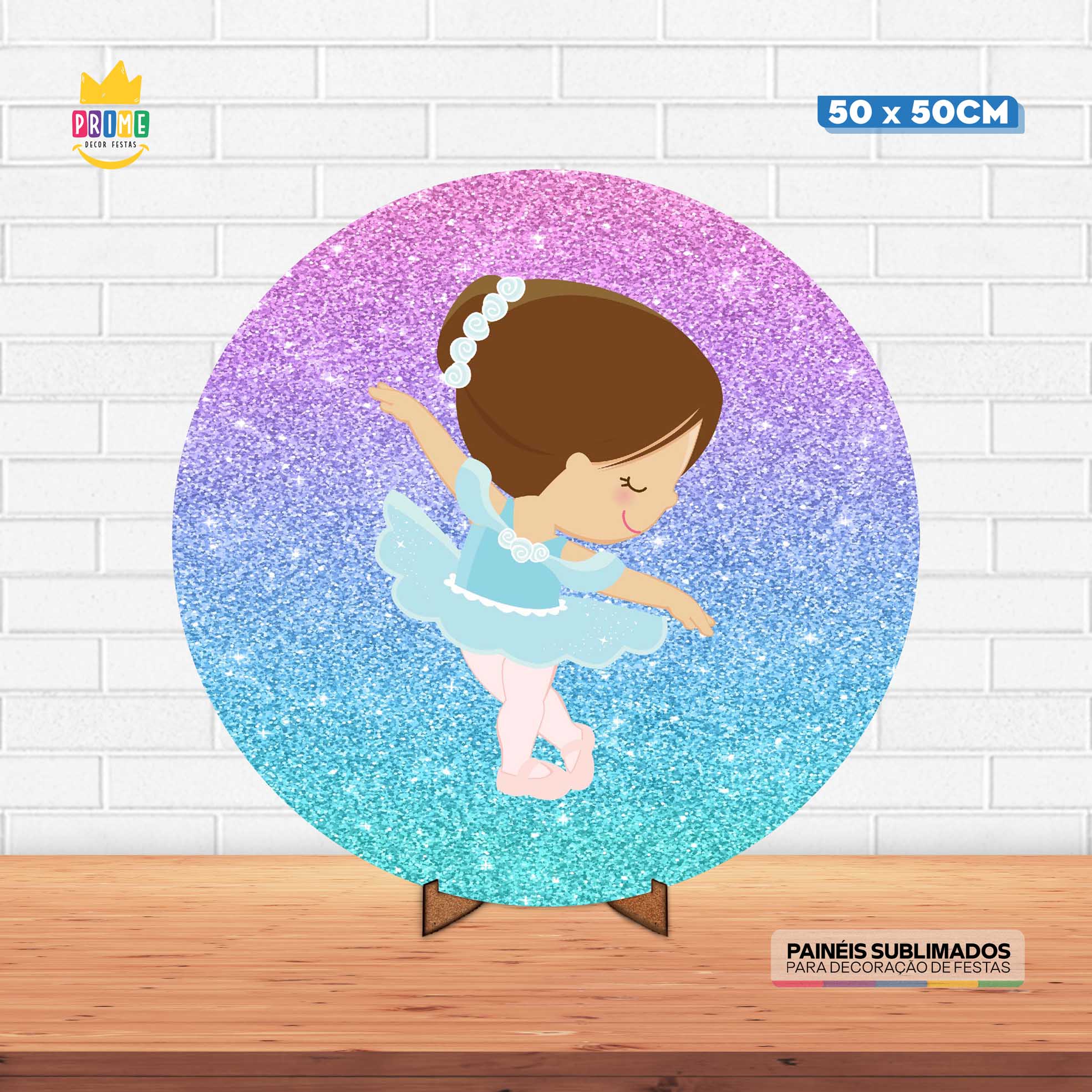 Painel Redondo 3D Bailarina Tecido 50cm X 50cm Com Suporte MDF