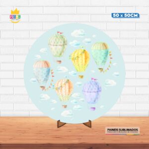 Painel Redondo 3D Balões Tecido 50cm X 50cm Com Suporte MDF