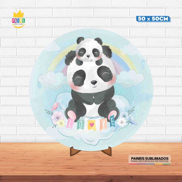 Painel Redondo 3D Panda Tecido 50cm X 50cm Com Suporte MDF