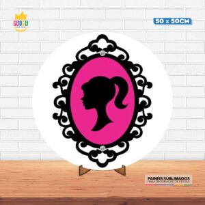 Painel Redondo 3D Barbie Tecido 50cm X 50cm Com Suporte MDF