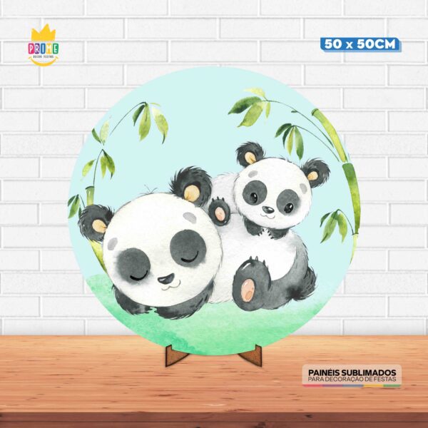 Painel Redondo 3D Panda Tecido 50cm X 50cm Com Suporte MDF