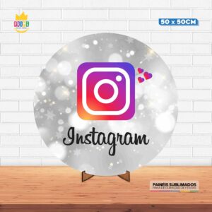 Painel Redondo 3D Instagram Tecido 50cm X 50cm Com Suporte MDF