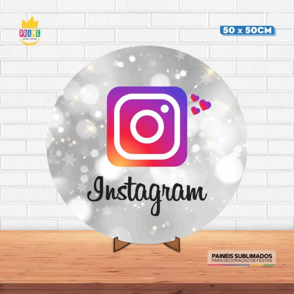 Painel Redondo 3D Instagram Tecido 50cm X 50cm Com Suporte MDF