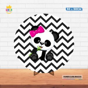 Painel Redondo 3D Panda Tecido 50cm X 50cm Com Suporte MDF