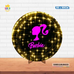 Painel Redondo 3D Barbie Tecido 50cm X 50cm Com Suporte MDF