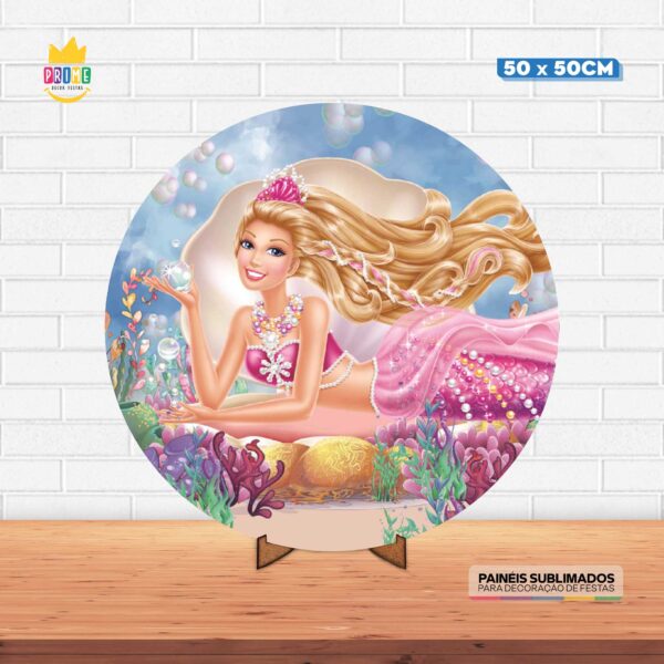 Painel Redondo 3D Barbie Tecido 50cm X 50cm Com Suporte MDF