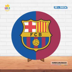 Painel Redondo 3D Barcelona Tecido 50cm X 50cm Com Suporte MDF