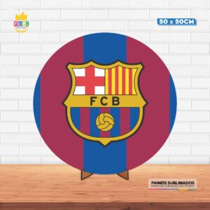 Painel Redondo 3D Barcelona Tecido 50cm X 50cm Com Suporte MDF