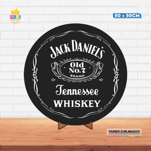 Painel Redondo 3D Jack Daniels Tecido 50cm X 50cm Com Suporte MDF