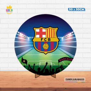 Painel Redondo 3D Barcelona Tecido 50cm X 50cm Com Suporte MDF
