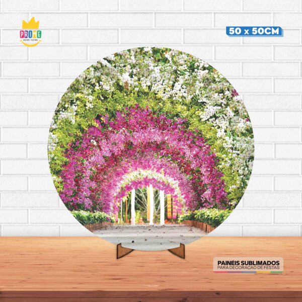 Painel Redondo 3D Jardim Tecido 50cm X 50cm Com Suporte MDF