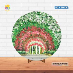 Painel Redondo 3D Jardim Tecido 50cm X 50cm Com Suporte MDF