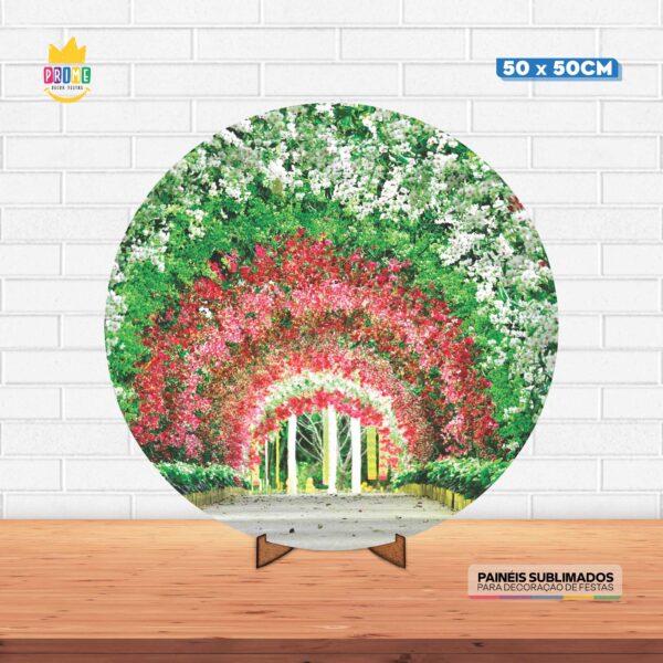 Painel Redondo 3D Jardim Tecido 50cm X 50cm Com Suporte MDF