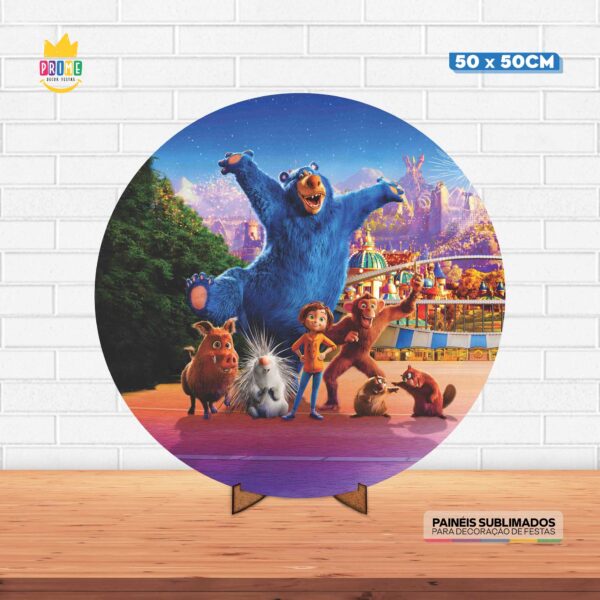 Painel Redondo 3D Parque dos Sonhos Tecido 50cm X 50cm Com Suporte MDF
