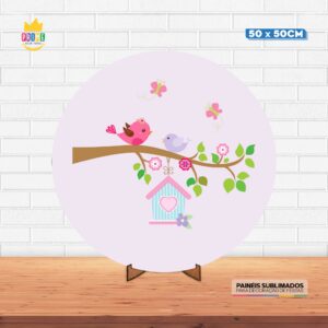 Painel Redondo 3D Jardim Encantado Tecido 50cm X 50cm Com Suporte MDF