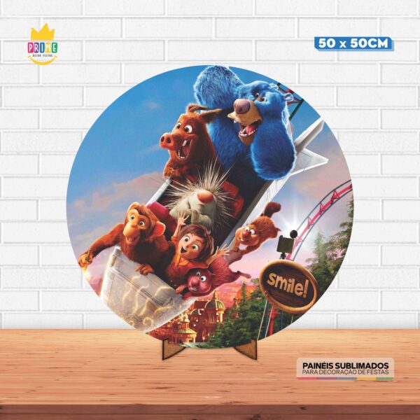Painel Redondo 3D Parque dos Sonhos Tecido 50cm X 50cm Com Suporte MDF