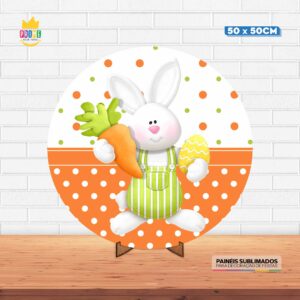 Painel Redondo 3D Pascoa Tecido 50cm X 50cm Com Suporte MDF