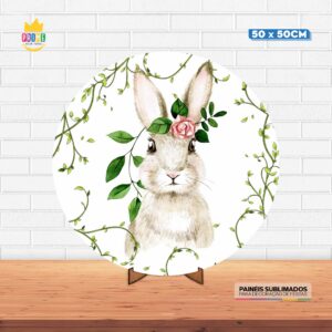Painel Redondo 3D Pascoa Tecido 50cm X 50cm Com Suporte MDF