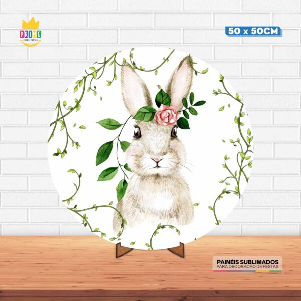 Painel Redondo 3D Pascoa Tecido 50cm X 50cm Com Suporte MDF