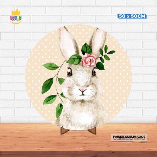 Painel Redondo 3D Pascoa Tecido 50cm X 50cm Com Suporte MDF