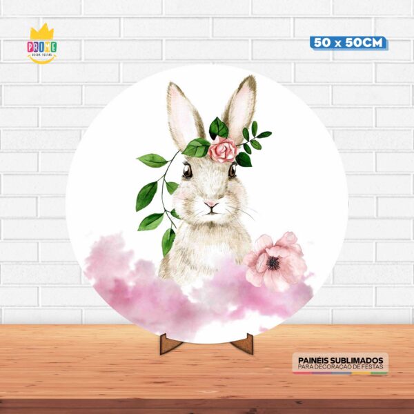 Painel Redondo 3D Pascoa Tecido 50cm X 50cm Com Suporte MDF