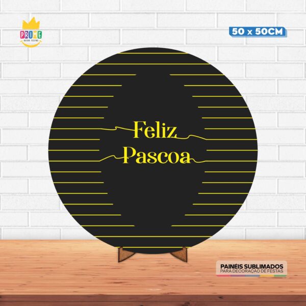 Painel Redondo 3D Pascoa Tecido 50cm X 50cm Com Suporte MDF